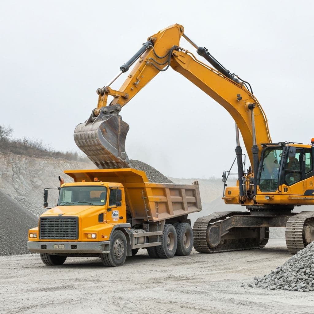 Proses loading batu split di tambang - pengambilan material langsung dari sumber